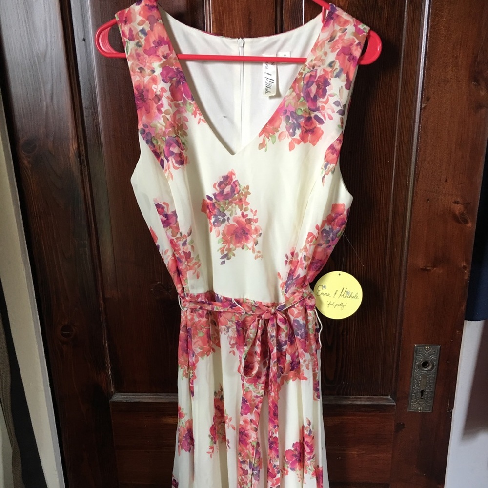 Cream and watercolor floral dress